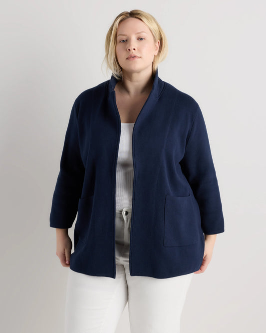 100% Organic Cotton Knit Blazer - 1X / Navy