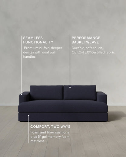 Sierra Curved Arm Sleeper Sofa in Performance Basketweave - One Size / Flax