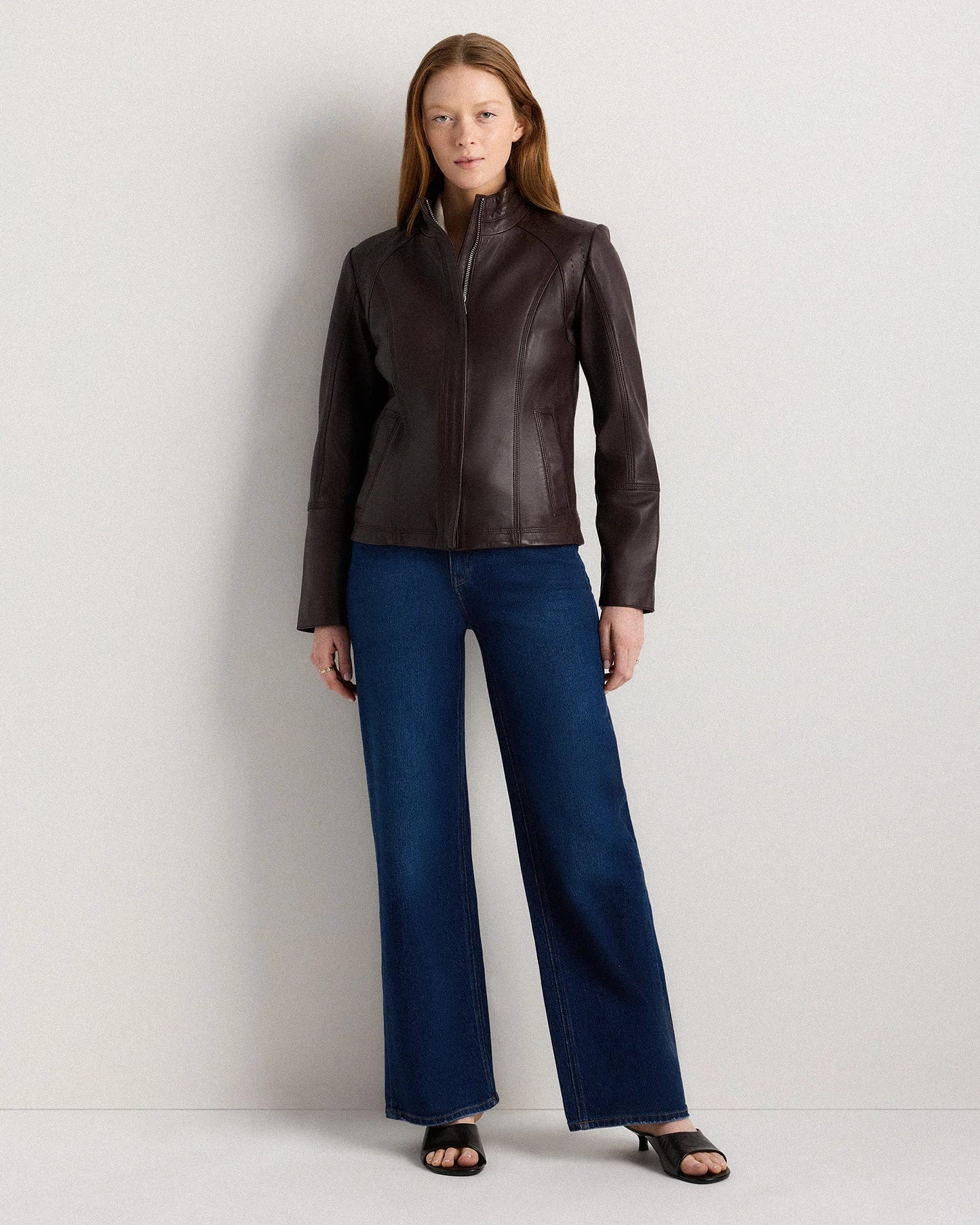 100% Leather Stand-Collar Jacket - XS / True Black