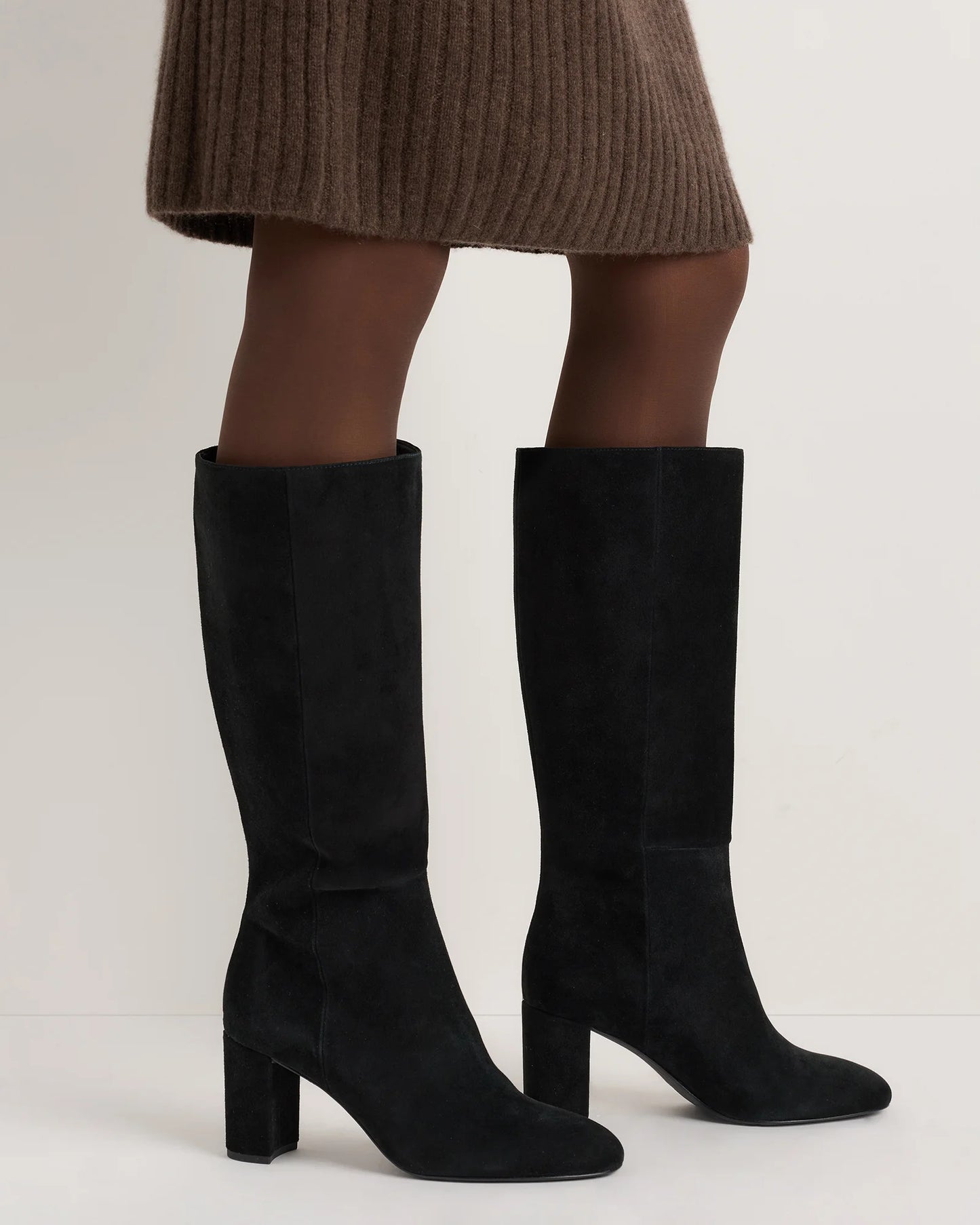 Italian Suede Block Heel Boots - 5 / Espresso Brown