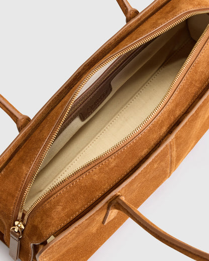 Italian Suede East-West Shoulder Bag - One Size / Whiskey