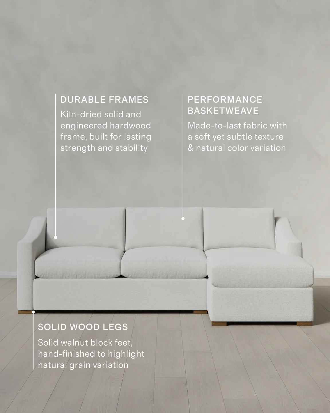 Hollis Slope Arm Chaise Sectional in Performance Basketweave - 104" Right Arm / Flax