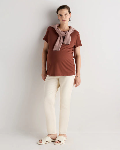 Cotton Modal Maternity Crew Neck Tee (2-pack) - XS / Black/Redwood Brown