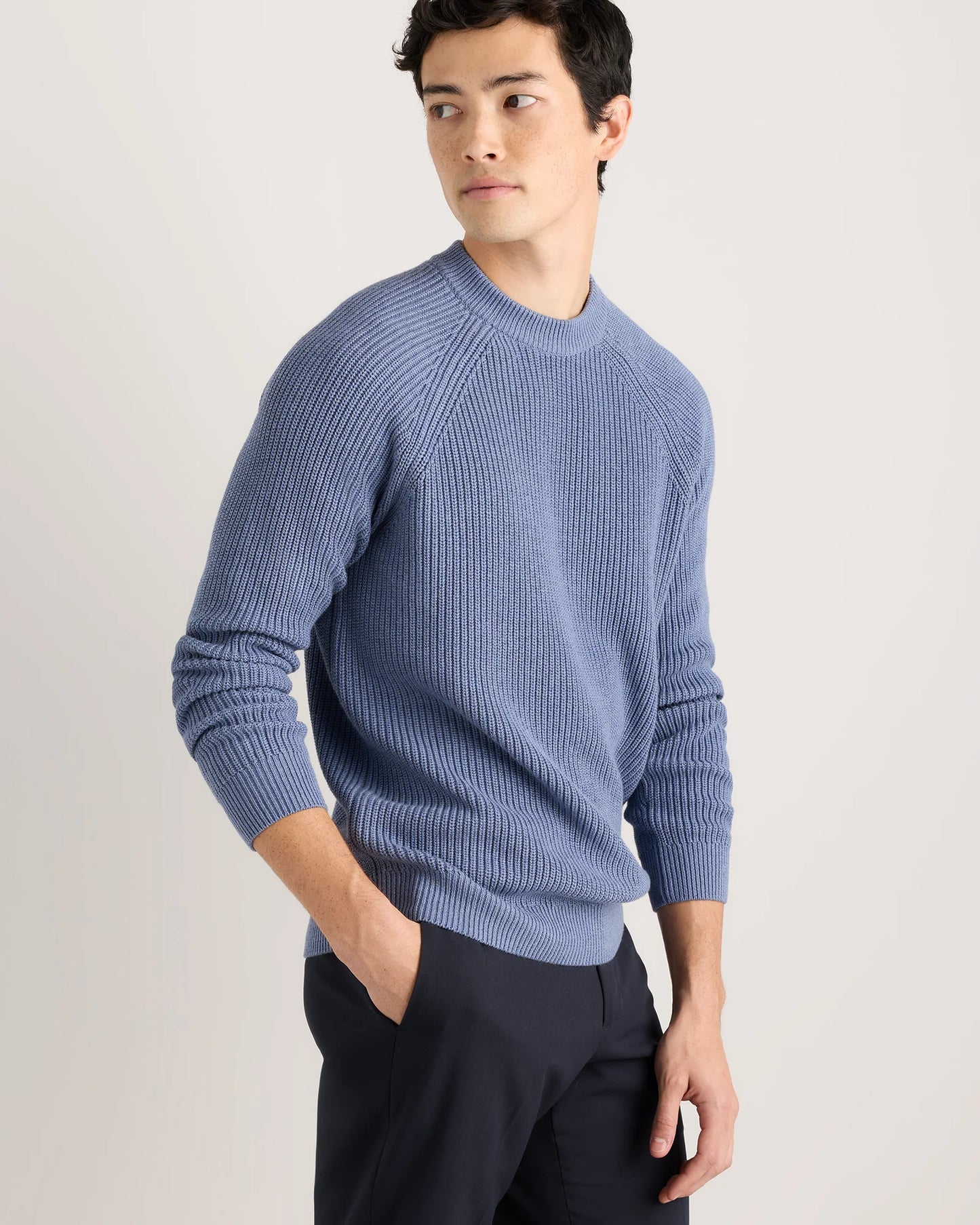 100% Organic Cotton Ribbed Crewneck Sweater - XS / Bahia Blue