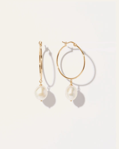 Large Organic Freshwater Cultured Pearl Hoops - One Size / Gold Vermeil