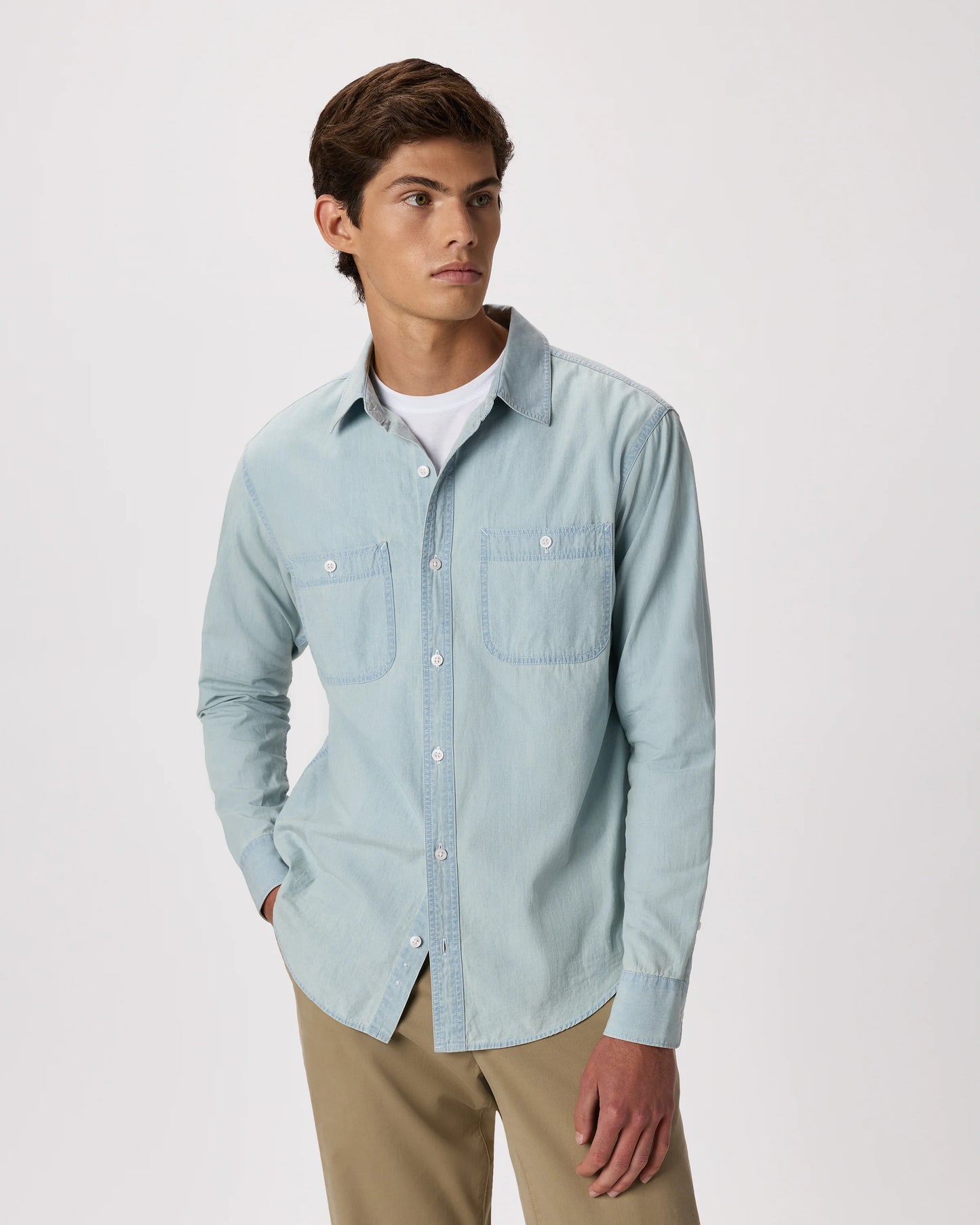 100% Organic Chambray Long Sleeve Shirt - S / Light Chambray