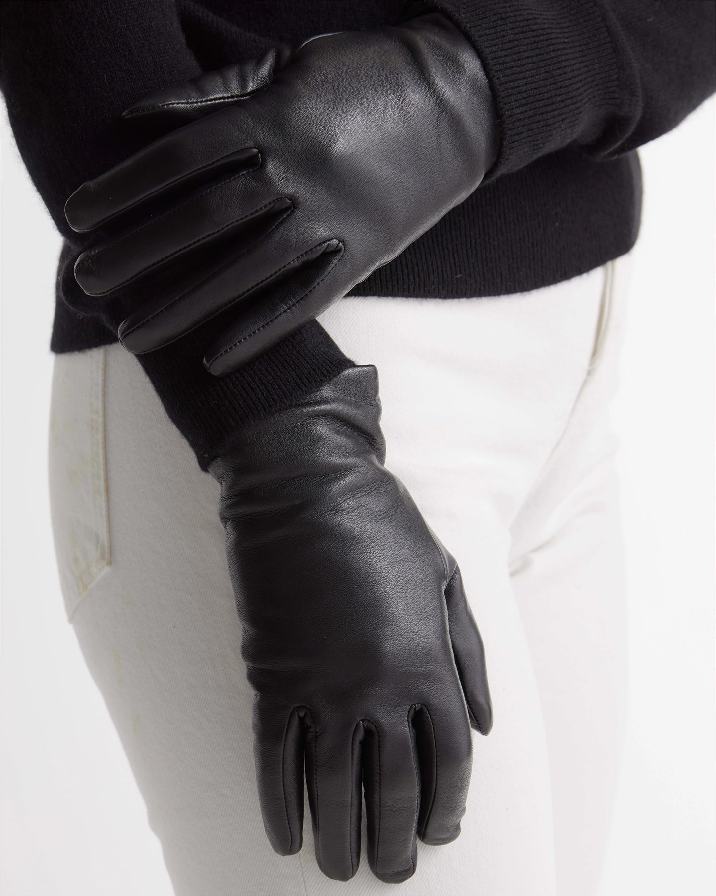 Cashmere Lined Leather Gloves - S / Black