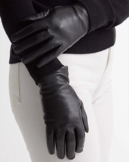 Cashmere Lined Leather Gloves - S / Black