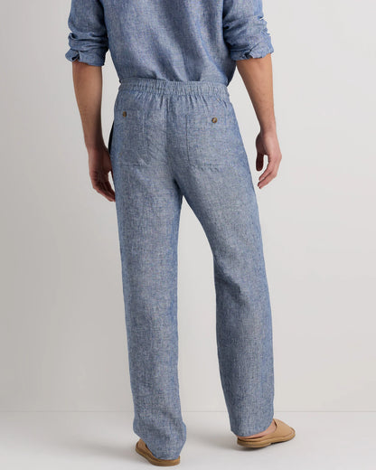 100% European Linen Drawstring Beach Pants - XS / Taupe Brown Chambray