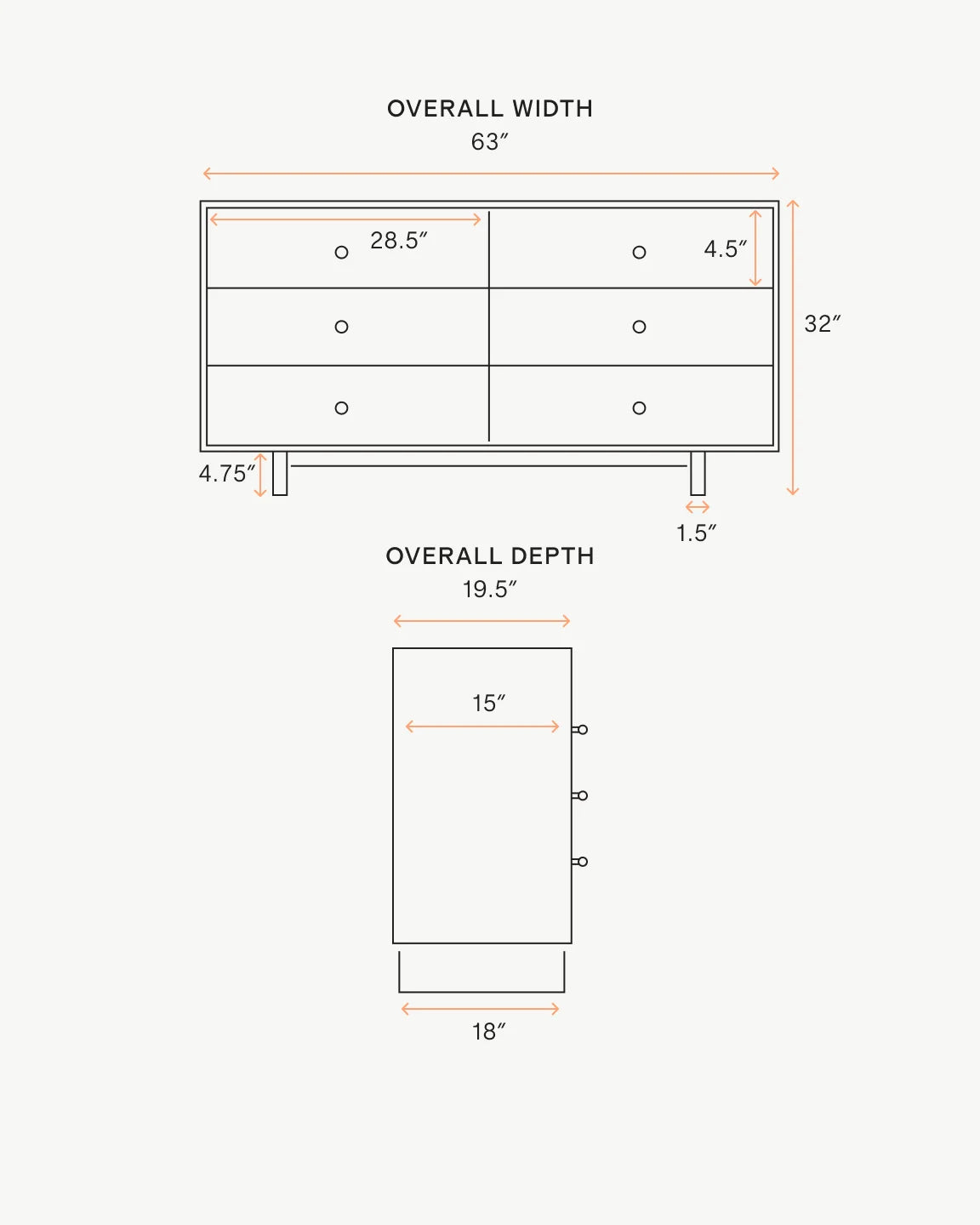 Solid Wood Platform 6-Drawer Dresser - One Size / Walnut Brown
