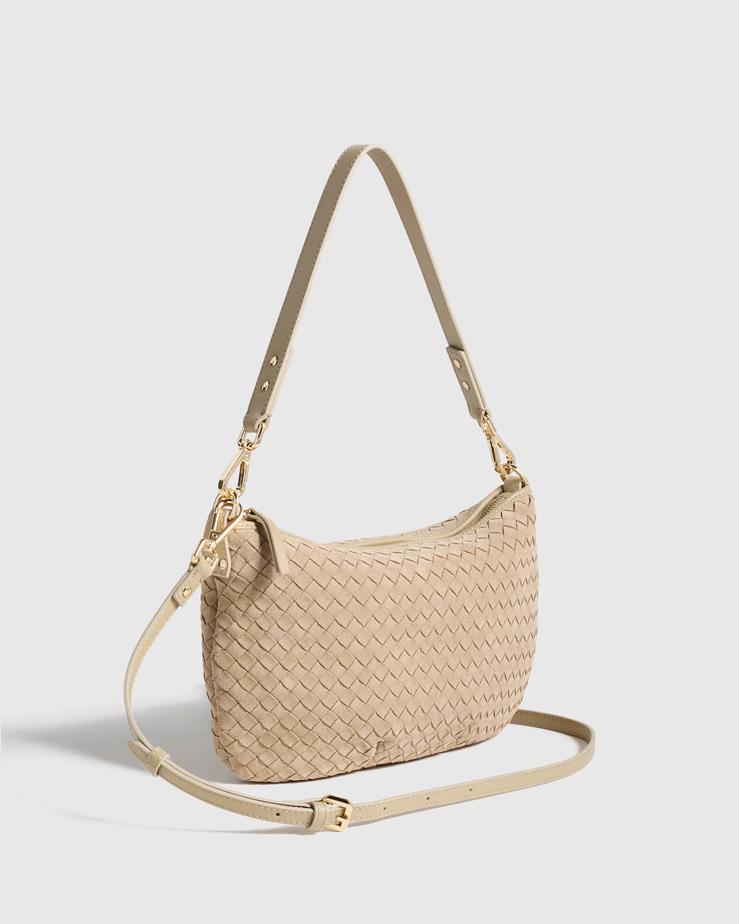 Sloane Suede Handwoven Mini Shoulder Bag - One Size / Pebble