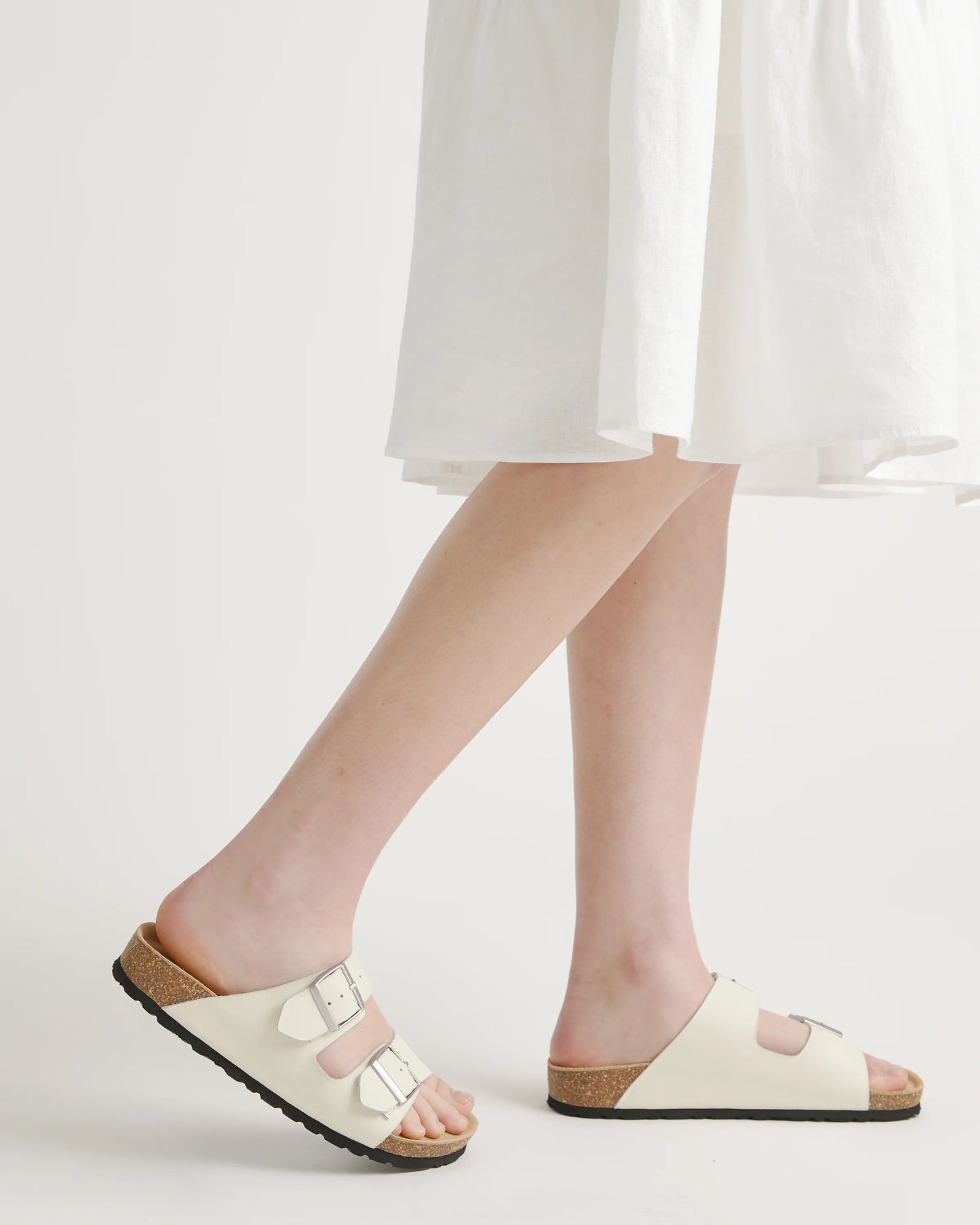 Nappa Leather Double Buckle Slide - 5 / Shell Pink