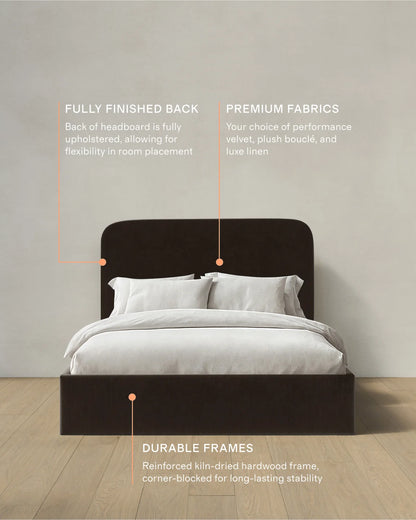 Curved Bed in Performance Velvet - Full / Walnut