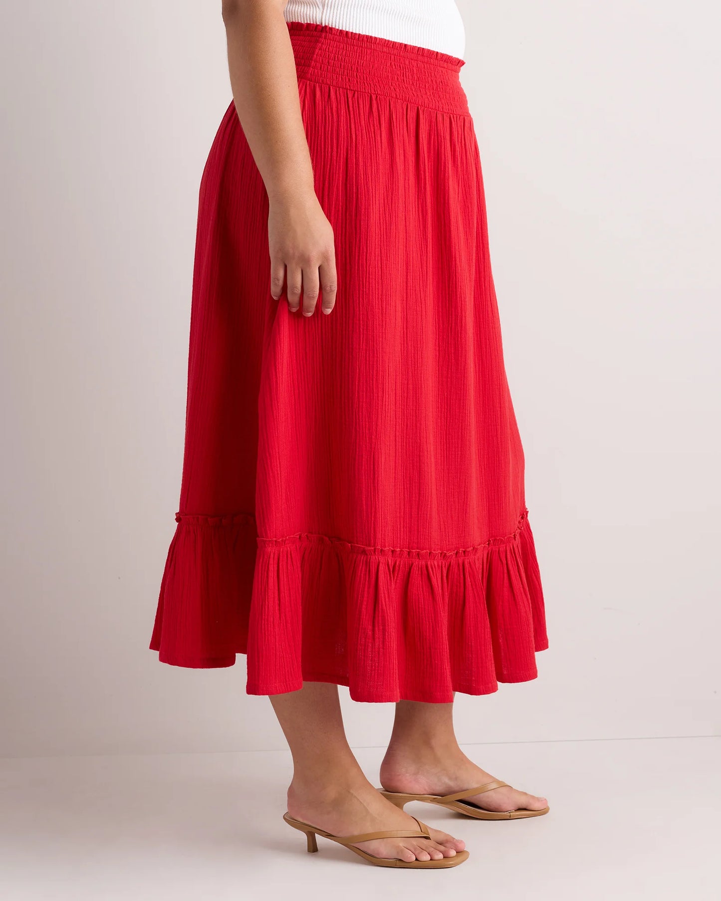 100% Organic Cotton Gauze Smocked Maxi Skirt - 1X / White