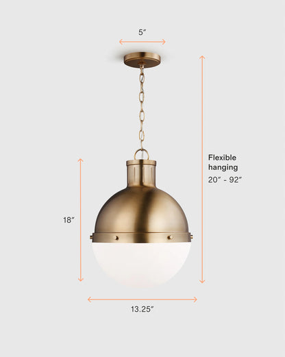 Industrial Shaded Globe Pendant - 13" / Brass