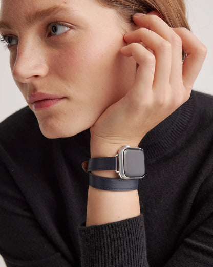 Leather Double Wrap Smartwatch Band - 38mm - 42mm / Dark Green