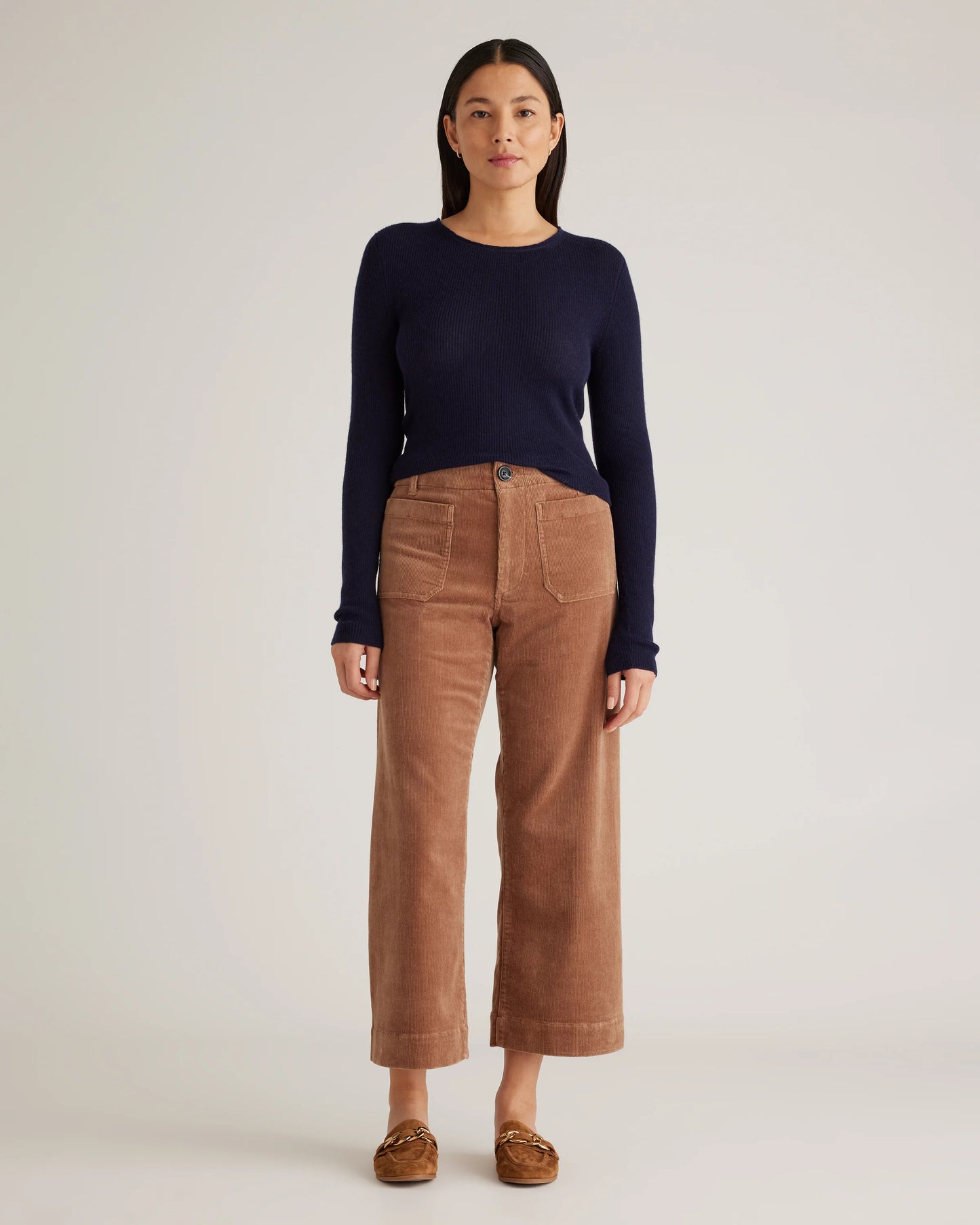 Organic Stretch Corduroy Cropped Wide Leg Pants - 0 / Black
