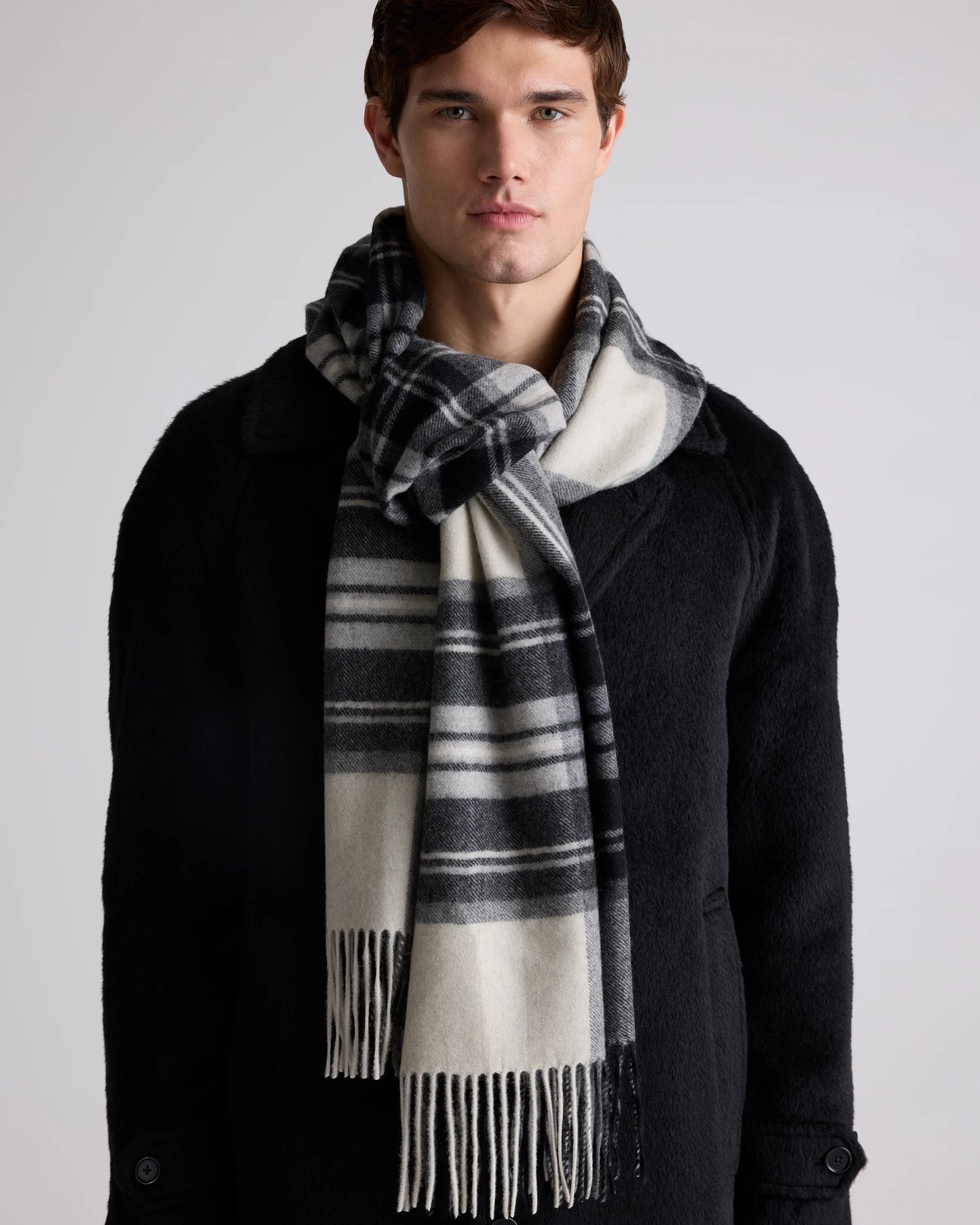 Mongolian Cashmere Tartan Scarf - One Size / Neutral Tartan