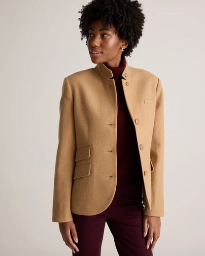 Italian Wool Stand Collar Blazer - XS / Warm Camel