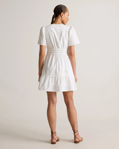 100% Organic Cotton Poplin Tiered Mini Dress - XS / Riviera Blue Heirloom Floral