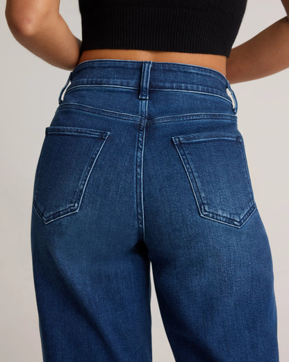 Bella Stretch Patch Pocket Wide Leg Jeans - 24 / Deep Sea Blue