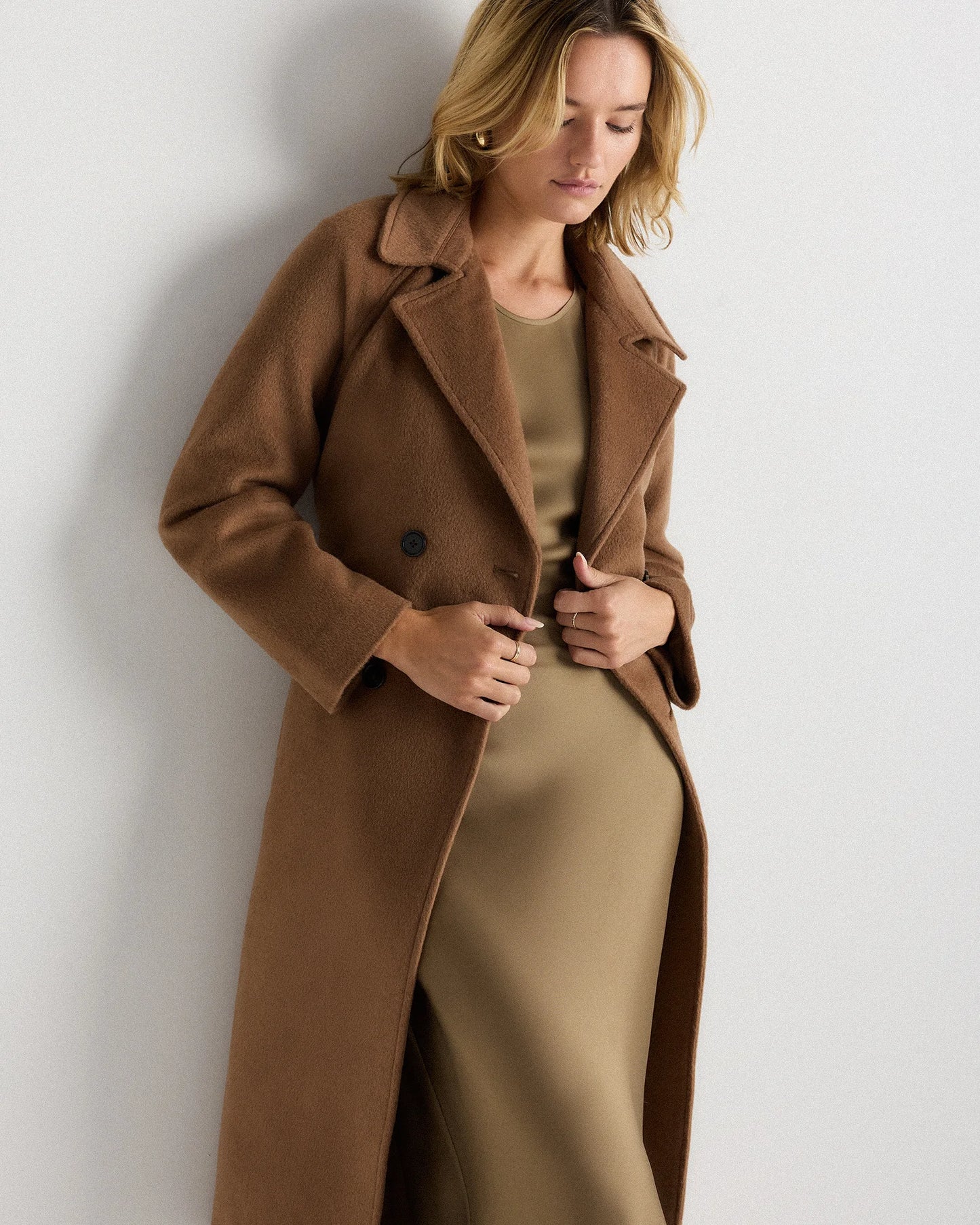Camel Hair Double-Breasted Long Wrap Coat - XS / Vicuna