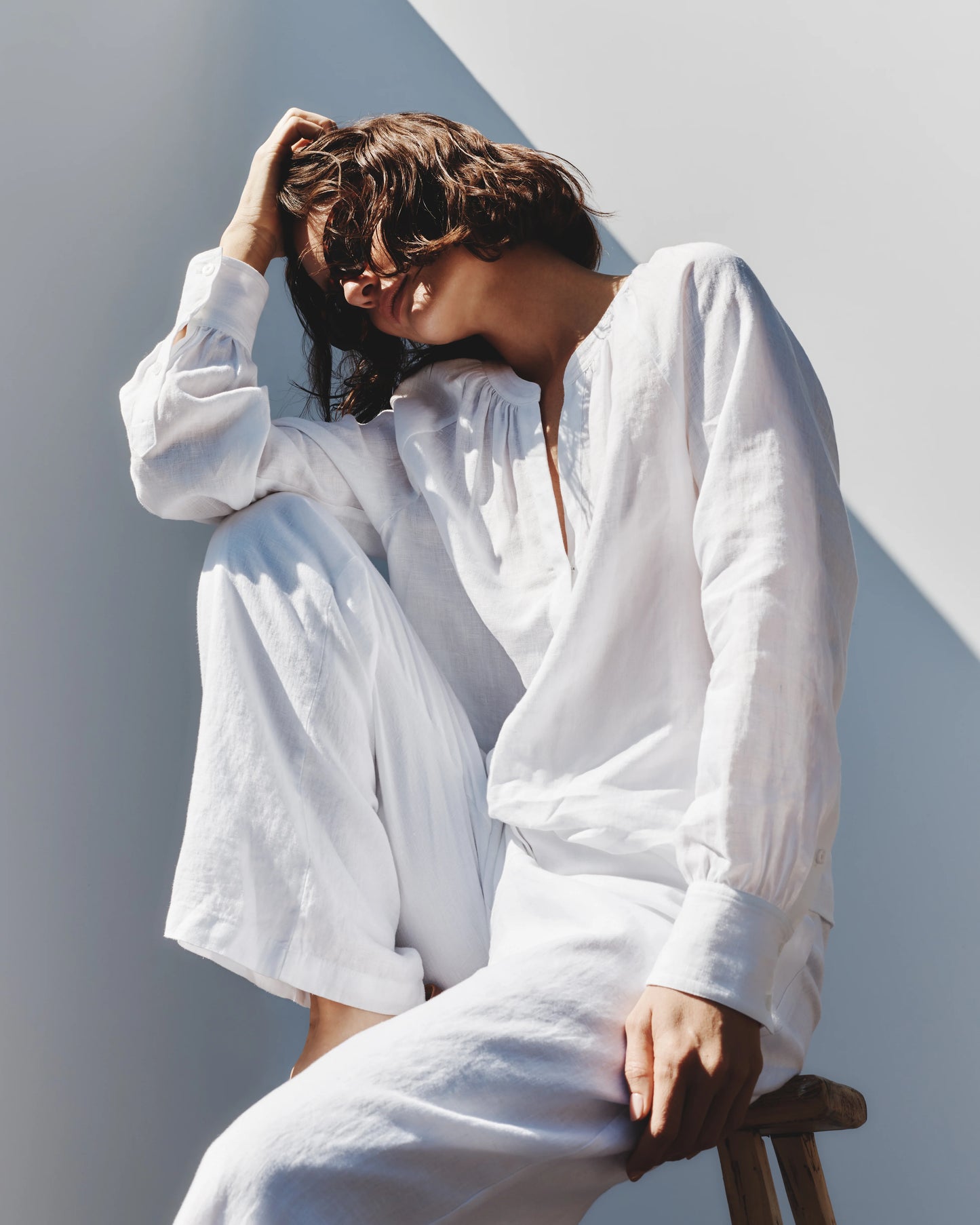 100% European Linen Peasant Top - XS / White