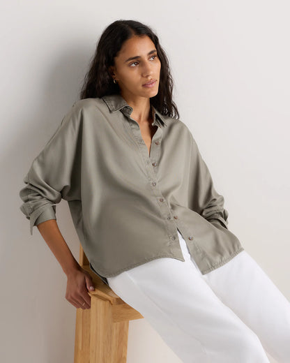 Vintage Wash Tencel Dolman Long Sleeve Shirt - XS / White