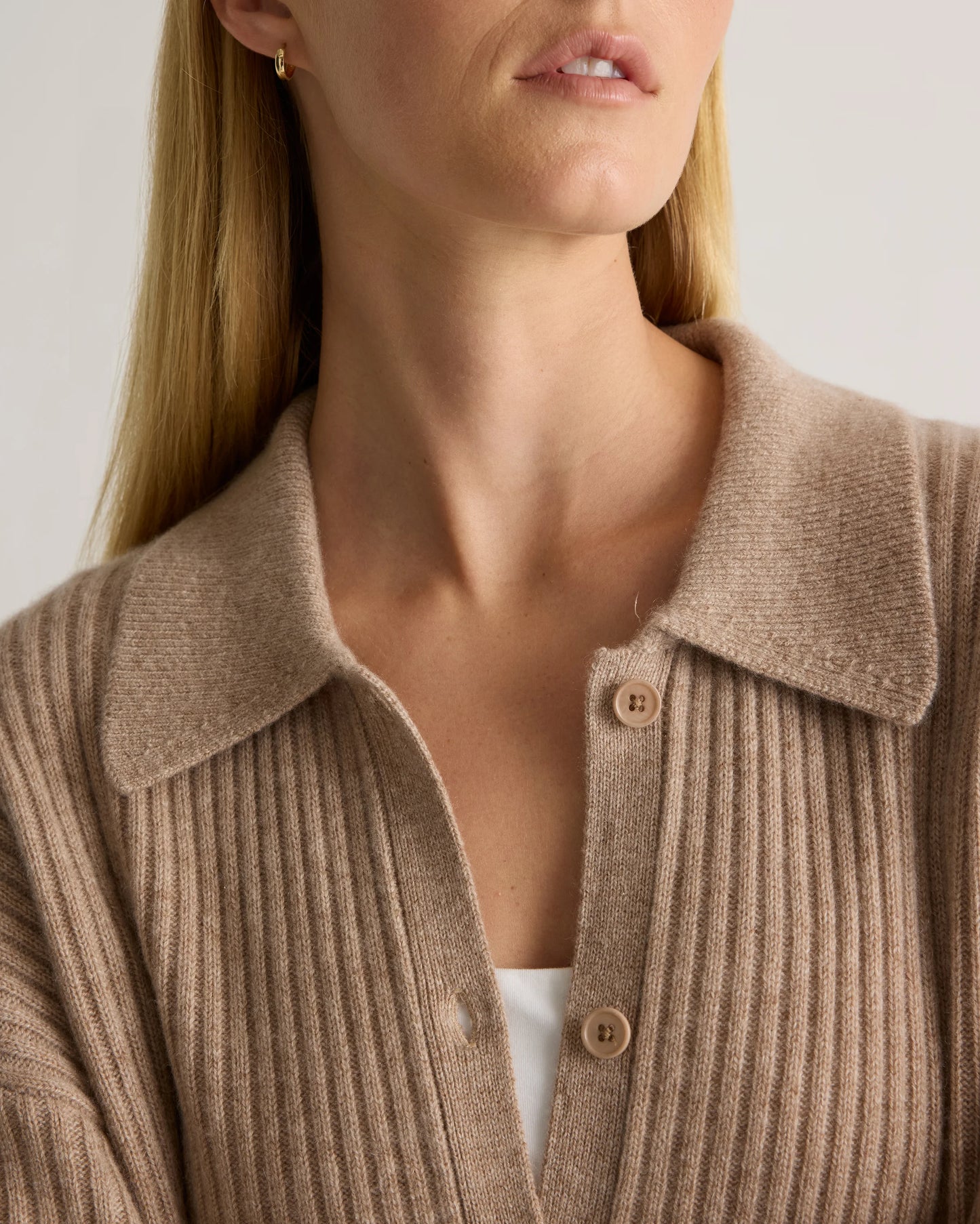 Mongolian Cashmere Wide-Rib Oversized Collared Cardigan - XS / Oatmeal