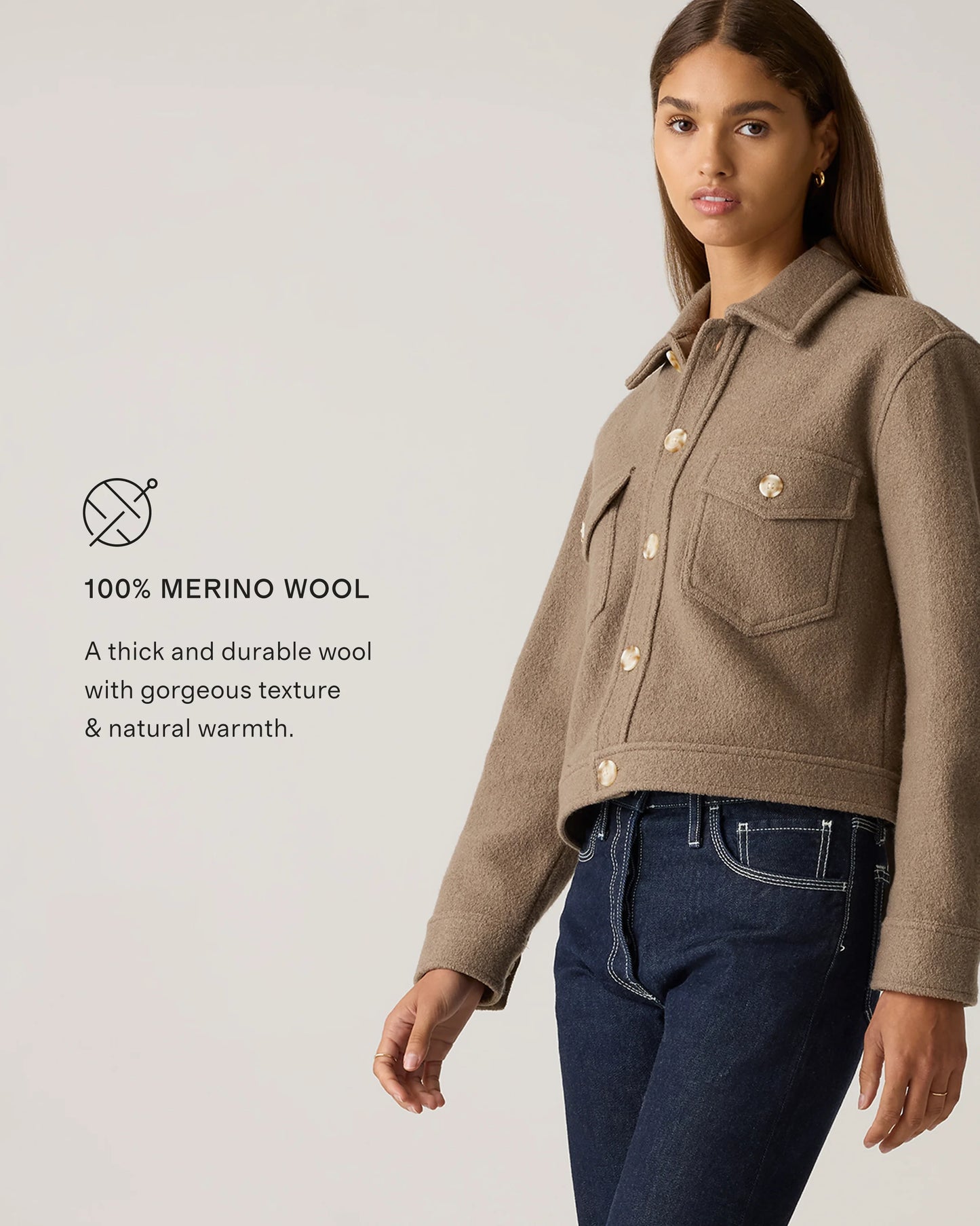 100% Merino Wool Cropped Shirt Jacket - XS / Mulled Wine