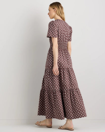 100% Organic Cotton Poplin Tiered Maxi Dress - XS / Riviera Blue Heirloom Floral