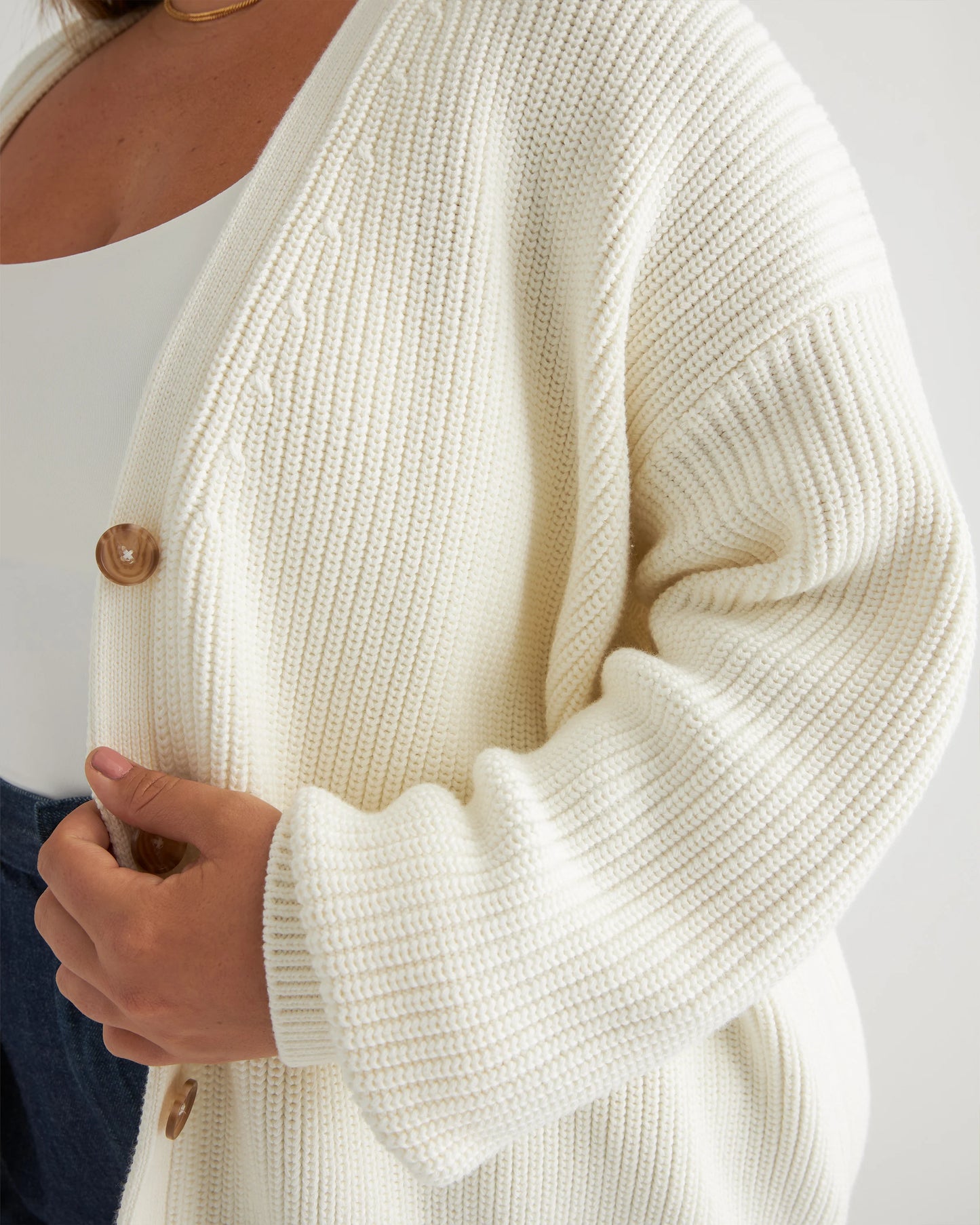 100% Organic Cotton Oversized Boyfriend Cardigan - XS / Speckled Beige