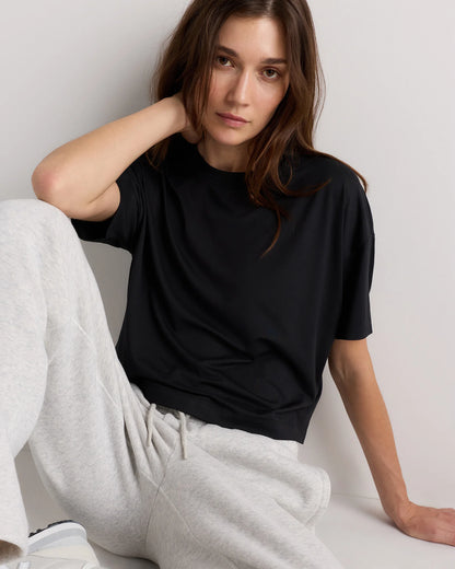 Flowknit Breeze Boxy Cropped Tee - XS / Heather Deep Navy