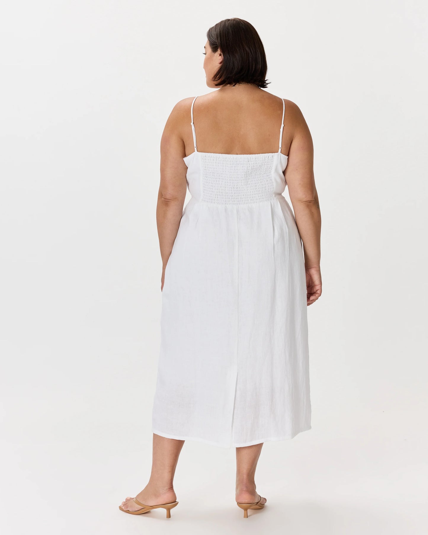 100% European Linen Scoop Neck Midi Dress - 1X / Deep Navy