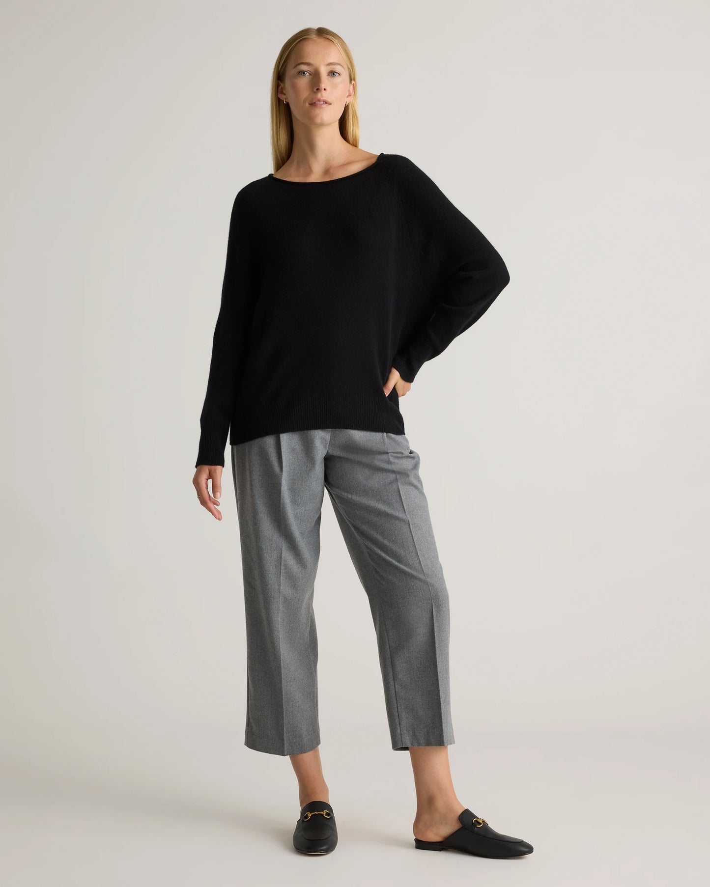 Mongolian Cashmere Boatneck Sweater - XS / Black