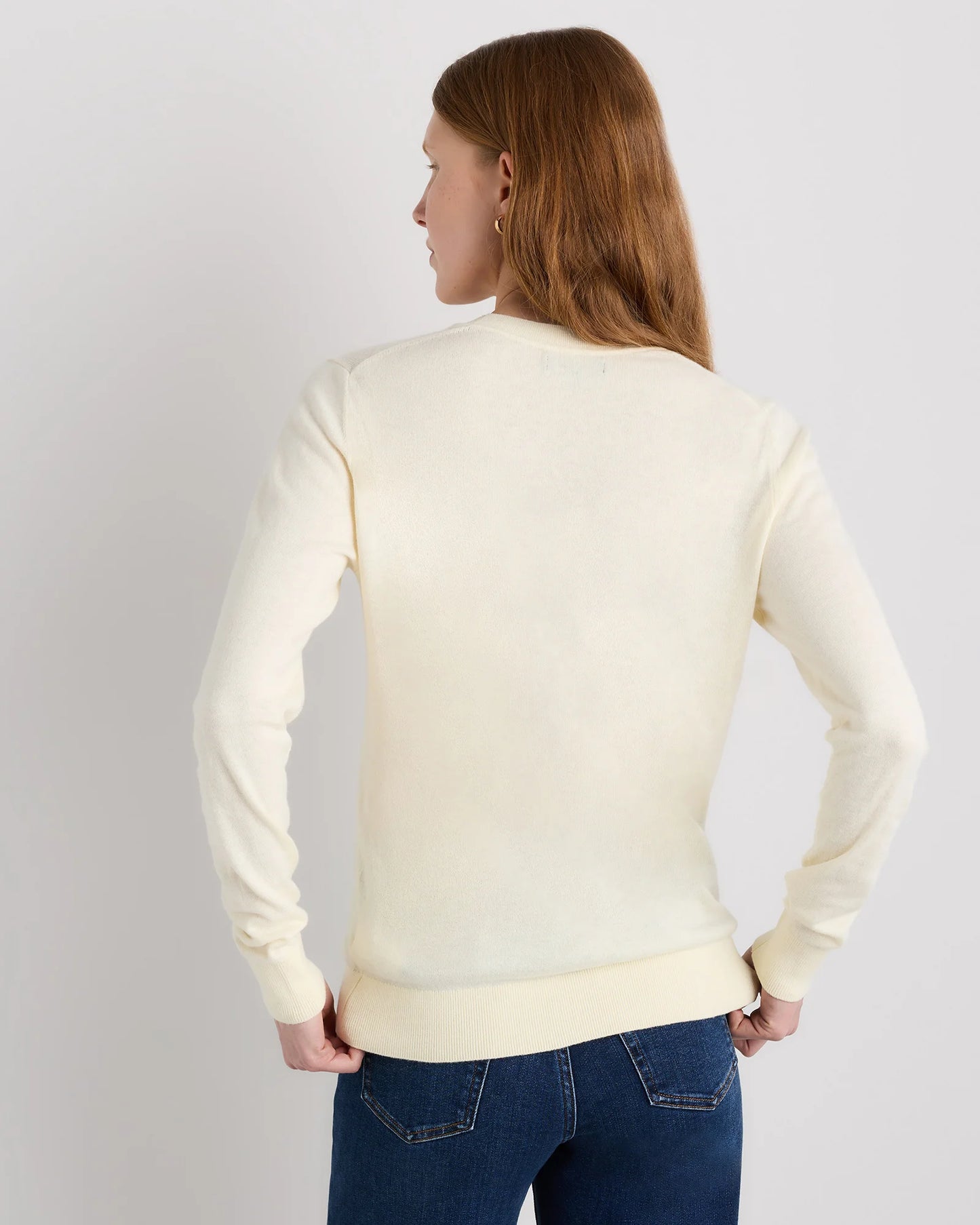 Lightweight Cotton Cashmere V-Neck Sweater - XS / Sugar Stone