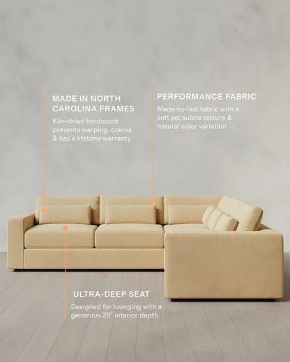 Ashford Deep Seat L Sectional in Performance Velvet - 119x119 / Taupe