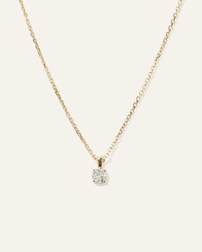 14k Gold Natural Diamond Solitaire Necklace - One Size / Yellow Gold