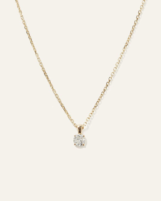 14k Gold Natural Diamond Solitaire Necklace - One Size / Yellow Gold