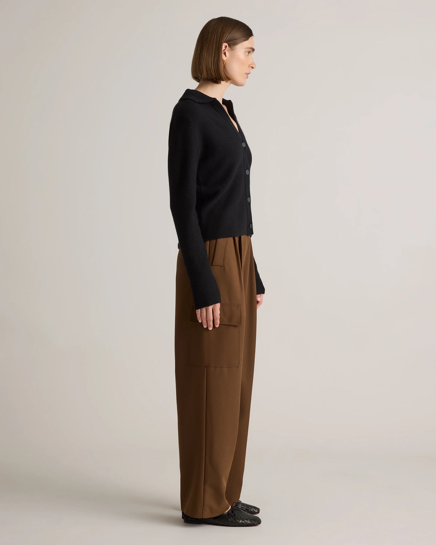 Mongolian Cashmere Collared Cardigan - XS / Heather Charcoal