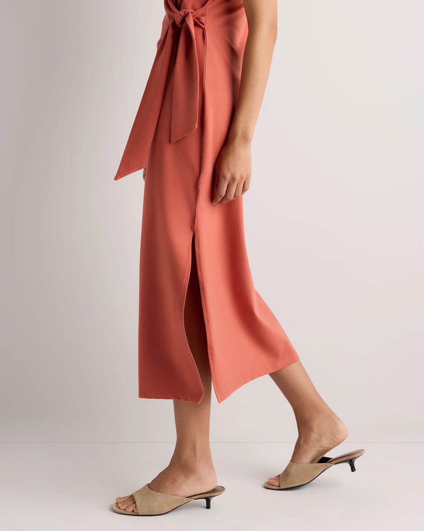 Stretch Cotton Jersey Side Tie Midi Dress - XS / Spiced Orange