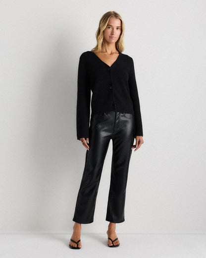 Mongolian Cashmere Structured V-Neck Cardigan - XS / Black