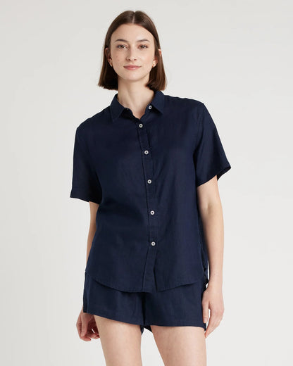 100% European Linen Shorts Pajama Set - XS / French Blue