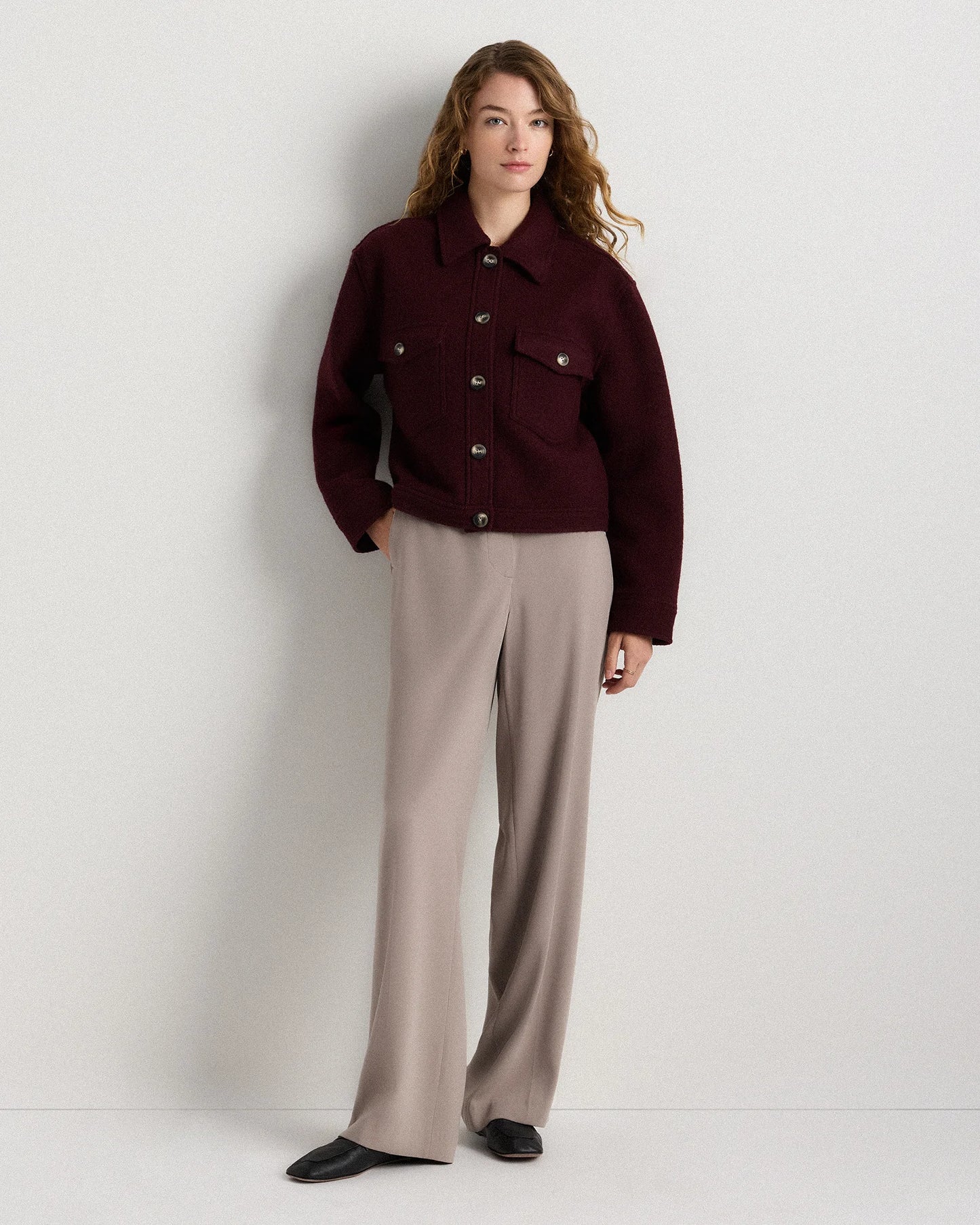 100% Merino Wool Cropped Shirt Jacket - XS / Mulled Wine