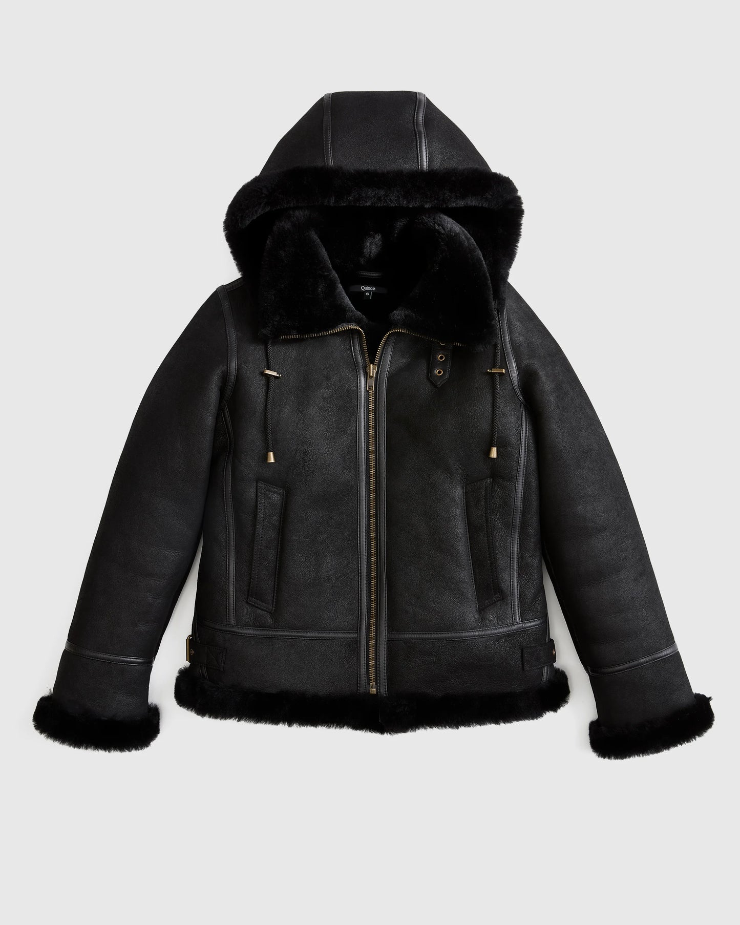 100% Shearling Cold Weather Bomber Jacket - XS / Black