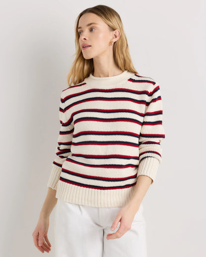 100% Organic Cotton Roll Neck Sweater - XS / Cornflower Mini Stripe