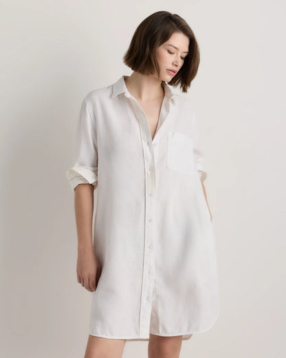 100% European Linen Shirt Dress - XS / Sky Blue Mariner Stripe