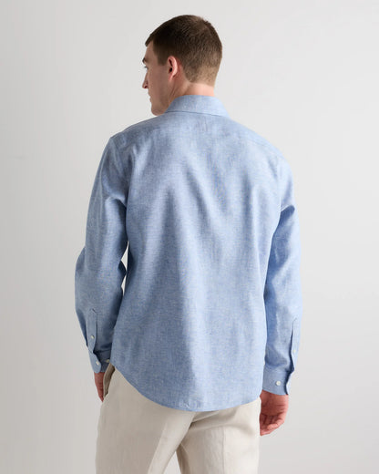 100% European Linen Wrinkle-Resistant Dress Shirt - S / Chambray Blue