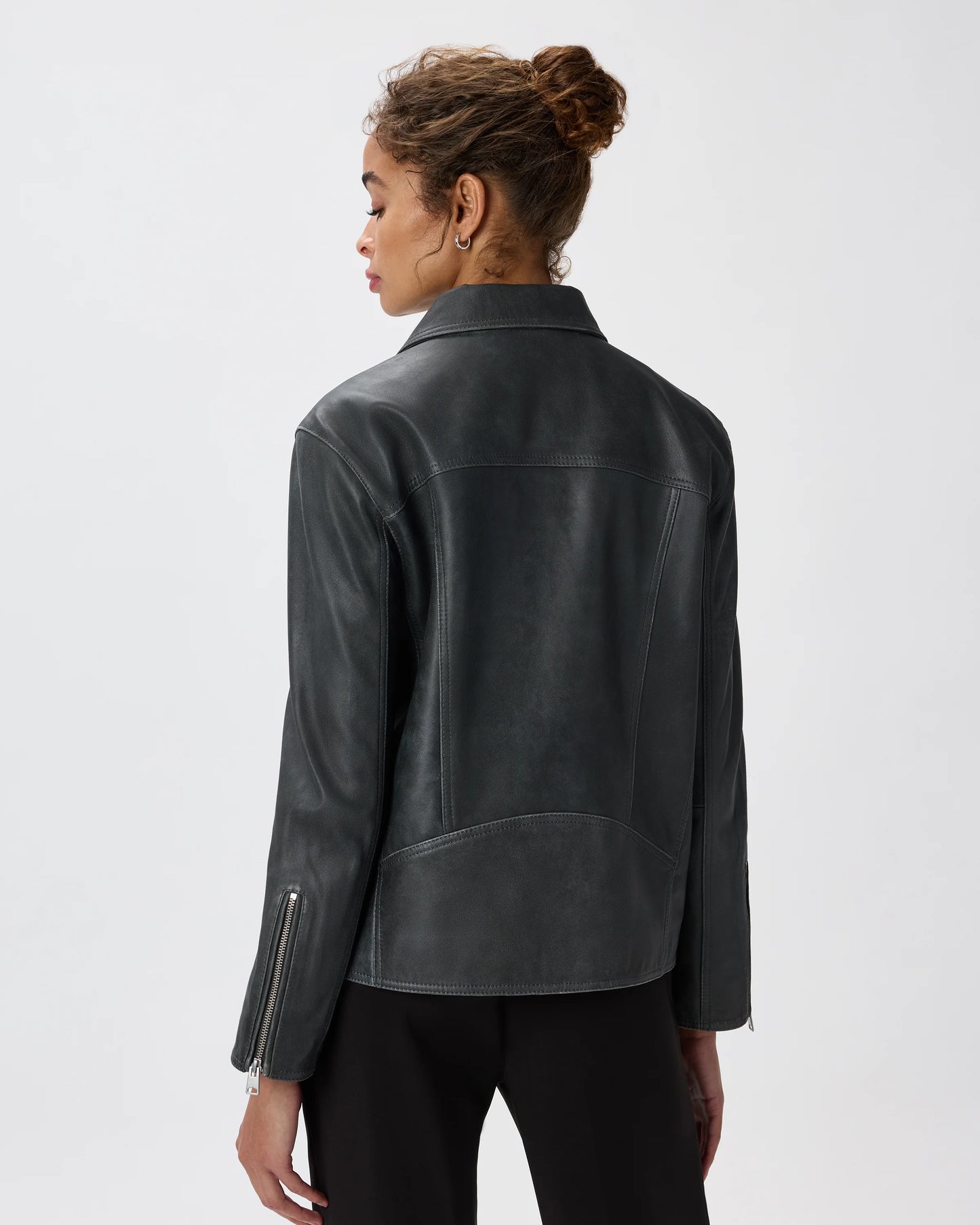 100% Leather Oversized Biker Jacket - XS / True Black