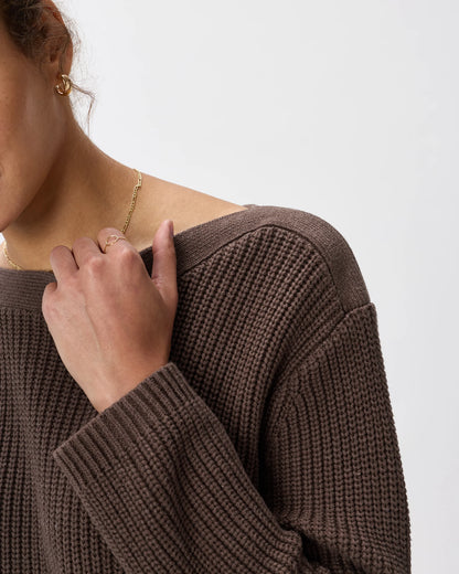 100% Organic Cotton Fisherman Boatneck Sweater - XS / Navy
